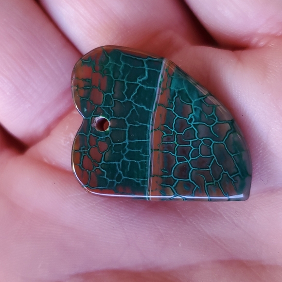 New Green Brown Fire Dragon Veins Agate Heart Shaped Pendant. - Picture 6 of 8